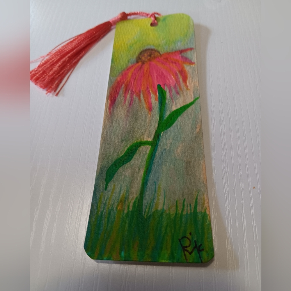 Hand-Painted Floral Bookmark with Tassel